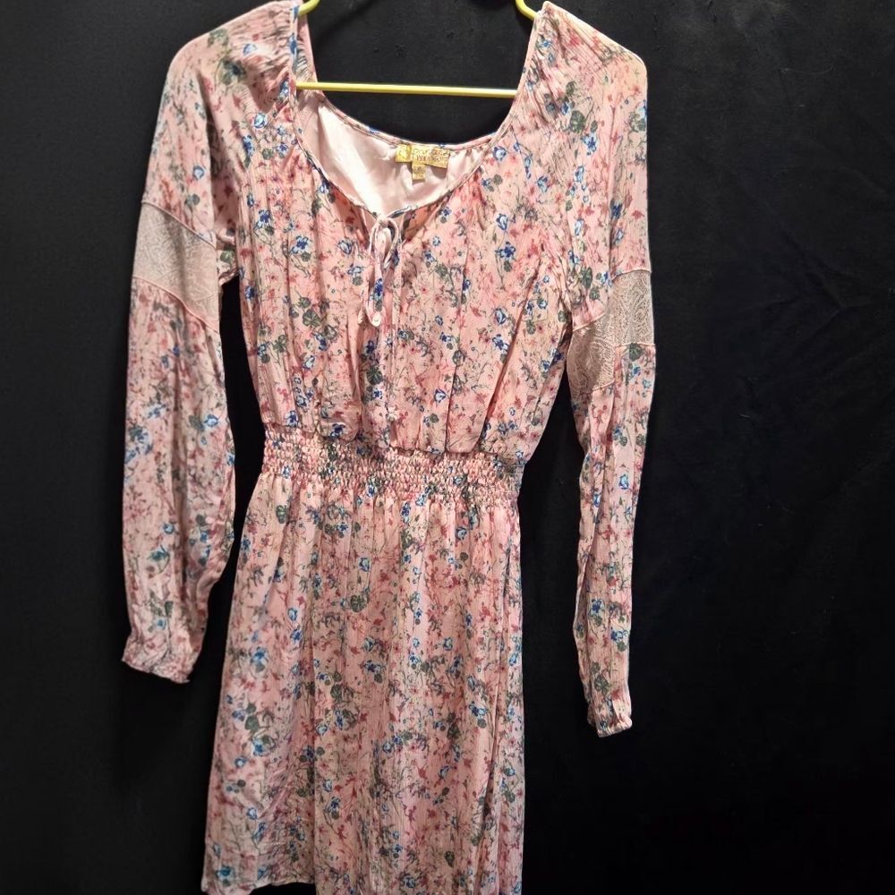 Princess Vera Wang Peasant Flowy Pink Floral Long Sleeve Dress Size M Junior EUC